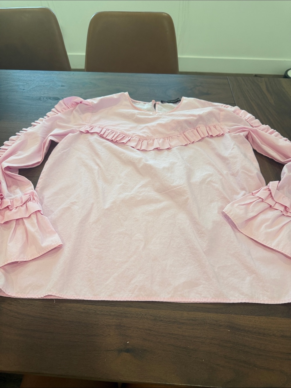 Zara Pink Ruffle Long-Sleeve Blouse